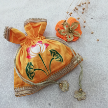 Load image into Gallery viewer, Festive Potli Bags-Printed Raw Silk Fabric