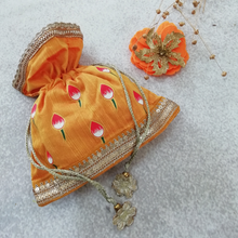 Load image into Gallery viewer, Festive Potli Bags-Printed Raw Silk Fabric