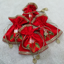 Load image into Gallery viewer, Festive Potli Bags-Printed Raw Silk Fabric
