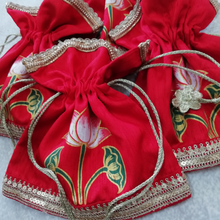 Load image into Gallery viewer, Festive Potli Bags-Printed Raw Silk Fabric
