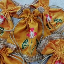 Load image into Gallery viewer, Festive Potli Bags-Printed Raw Silk Fabric