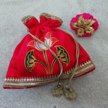 Load image into Gallery viewer, Festive Potli Bags-Printed Raw Silk Fabric