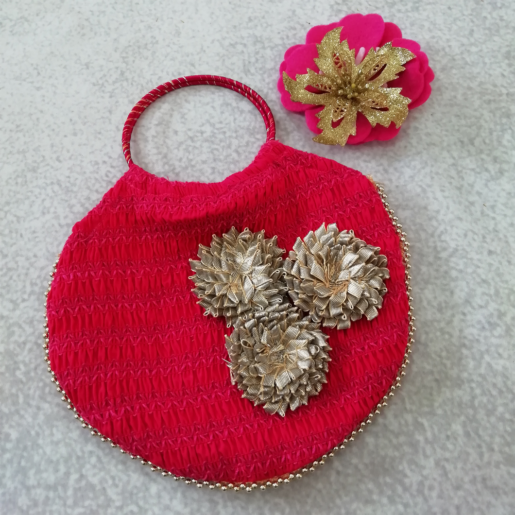 Festive Circluar Potli Bags-Smocked Fabric